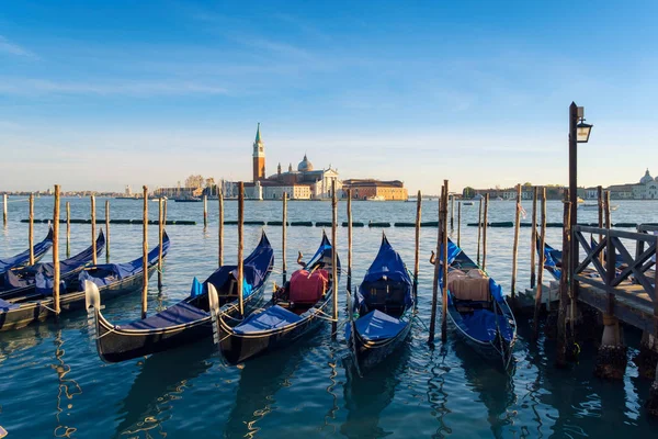 Puesta Sol Venecia Góndolas Plaza San Marcos Iglesia San Giorgio — Foto de Stock