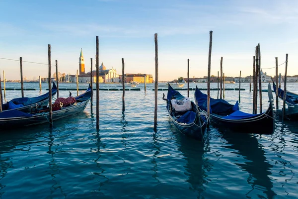 Puesta Sol Venecia Góndolas Plaza San Marcos Iglesia San Giorgio — Foto de Stock