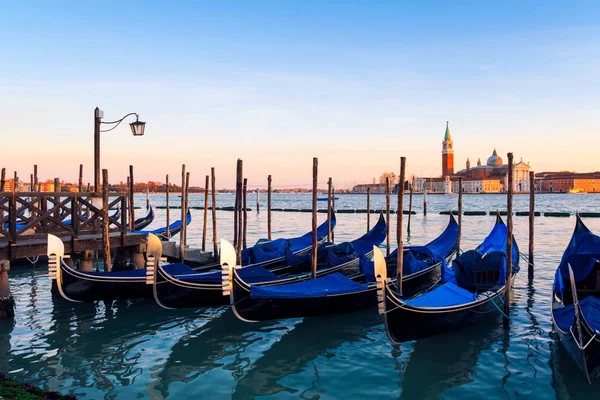 Puesta Sol Venecia Góndolas Plaza San Marcos Iglesia San Giorgio — Foto de Stock