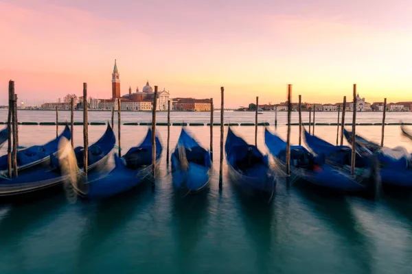 Puesta Sol Venecia Góndolas Plaza San Marcos Iglesia San Giorgio — Foto de Stock