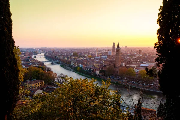 Hermosa Puesta Sol Vista Aérea Verona Italia —  Fotos de Stock