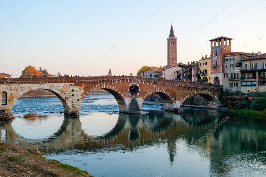 City of Verona with Adige river at sunny day. Italy.
