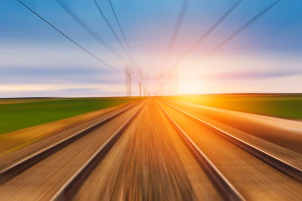 Ferrocarril Movimiento Atardecer Imagen Concepto Borrosa Por Movimiento —  Fotos de Stock