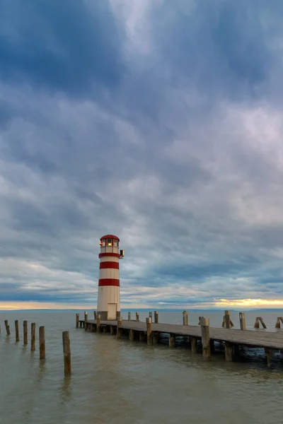 Lighthouse Lake Neusiedl Podersdorf See Sunset Burgenland Austria — Stock Photo, Image