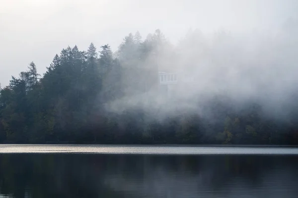Ранним туманным утром на озере Блед — стоковое фото