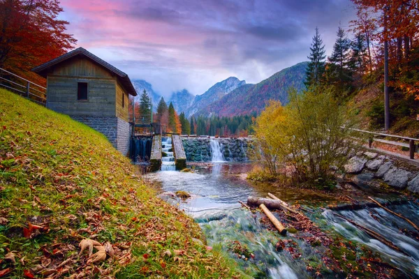 Lake Fusine - Lago di Fusine- in north Italy in the Alps. — Stock Photo, Image