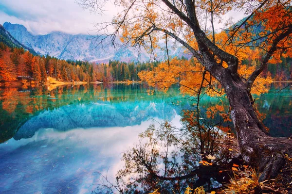 Lake Fusine - Lago di Fusine- in north Italy in the Alps. — Stock Photo, Image