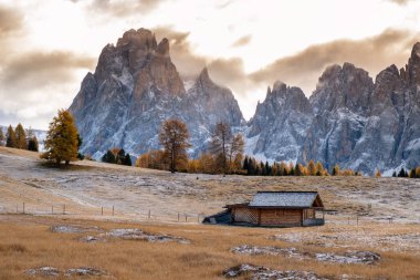 Sassolungo ile Alpe di Siusi veya Seiser Alm Langkofel Dağı