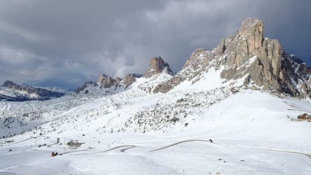 Fantástica Paisagem Inverno Perto Passo Giau Dolomitas Itália — Vídeo de Stock