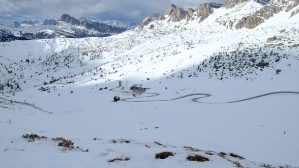 Φανταστική Χειμερινό Τοπίο Κοντά Passo Giau Δολομίτες Ιταλία — Αρχείο Βίντεο