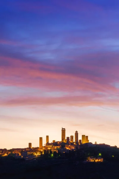 Krásný Západ Slunce Středověké Vesnici San Gimignano Itálie Evropa — Stock fotografie