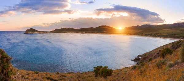Vue Panoramique Playa Los Genoveses Parc National Cabo Gata Nijar Photo De Stock