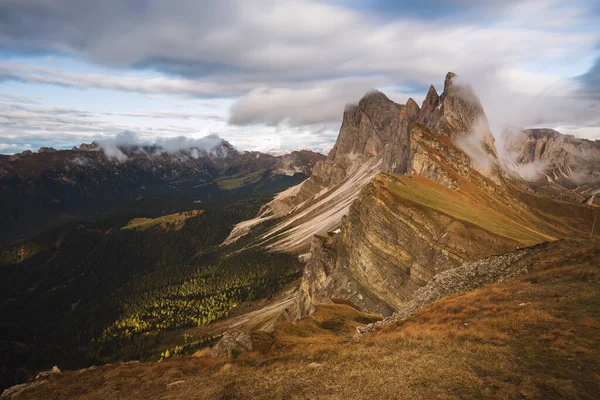 Nádherná Krajina Seceda Vrchol Dolomitských Alp Itálii Stock Fotografie