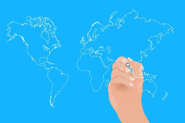 Hand Drawing World Map Illustration — Stock Vector