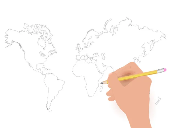 World Map Pencil Illustration — Stock Vector