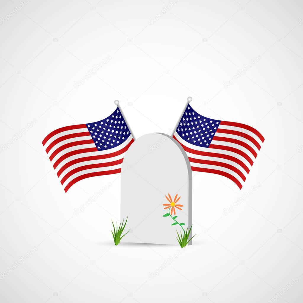 Gravestone and USA Flag Illustration