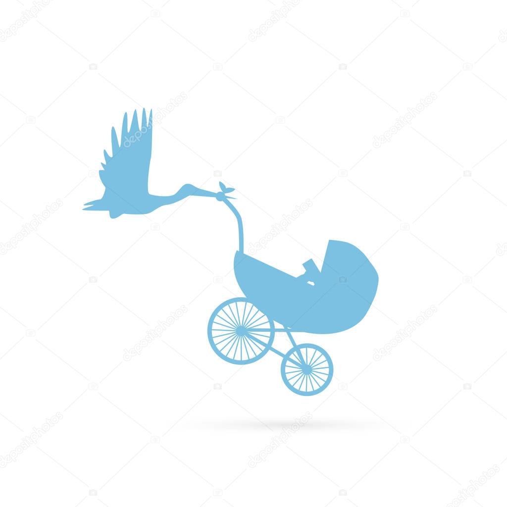 Baby Stork and Stroller Illustration