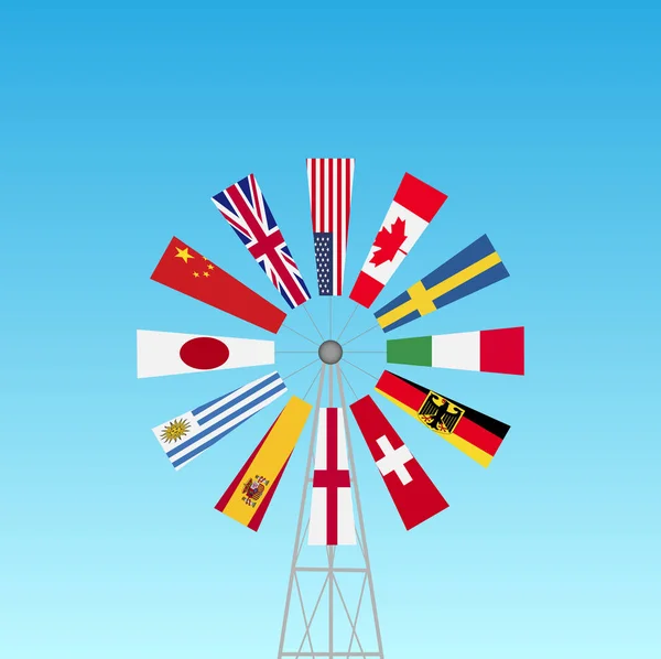 Windmill Flags Illustration — Stock Vector