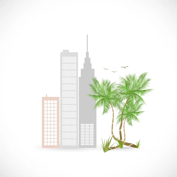Gebouwen met palmbomen — Stockvector