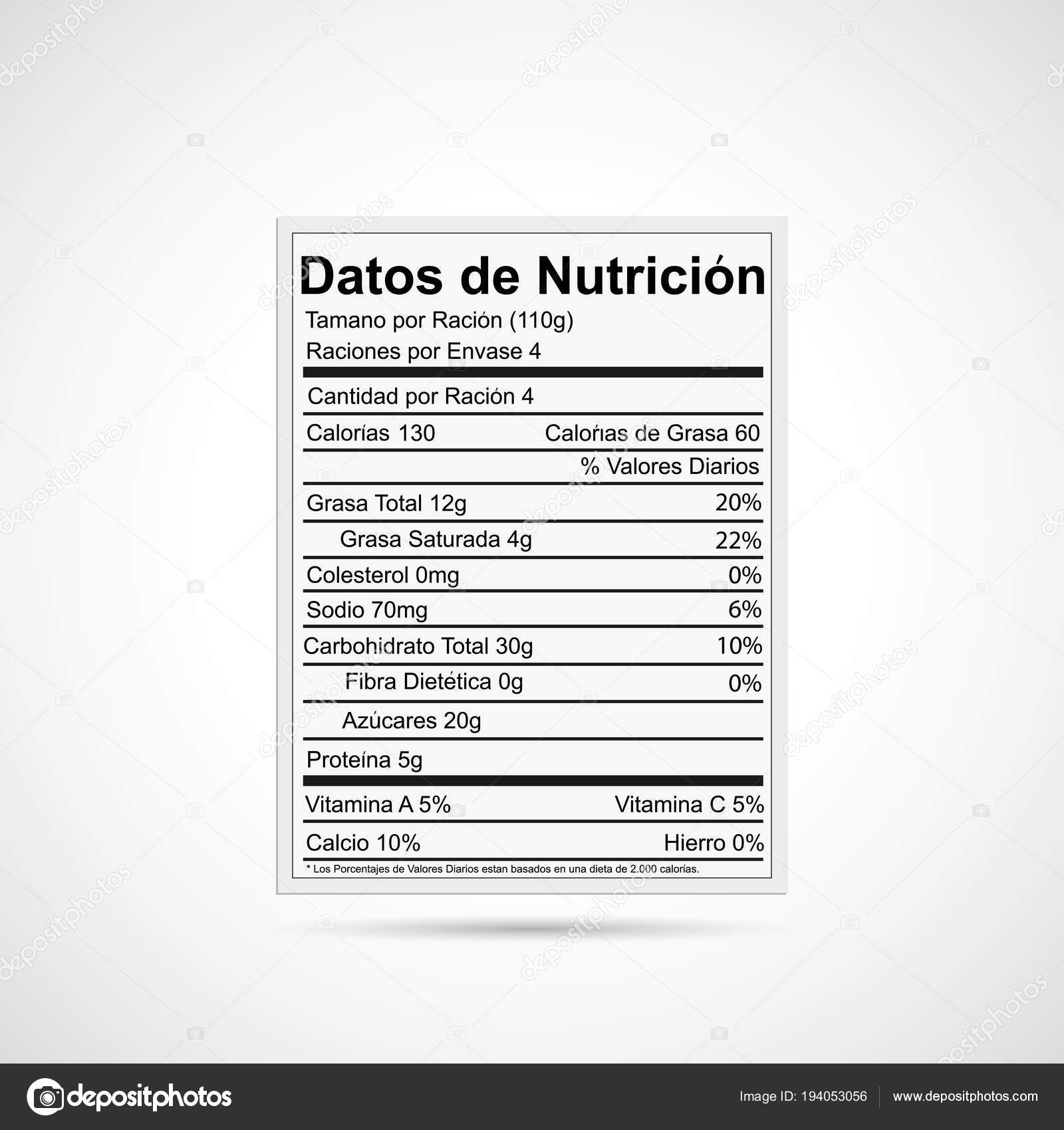Spanish Nutrition Facts Label