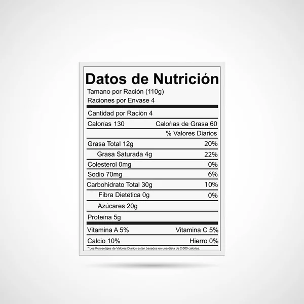 Etiqueta Nutritonal española — Vector de stock