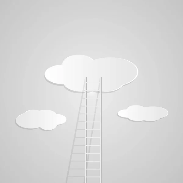 灰色の背景に隔離された雲に達するはしごのイラスト — ストックベクタ