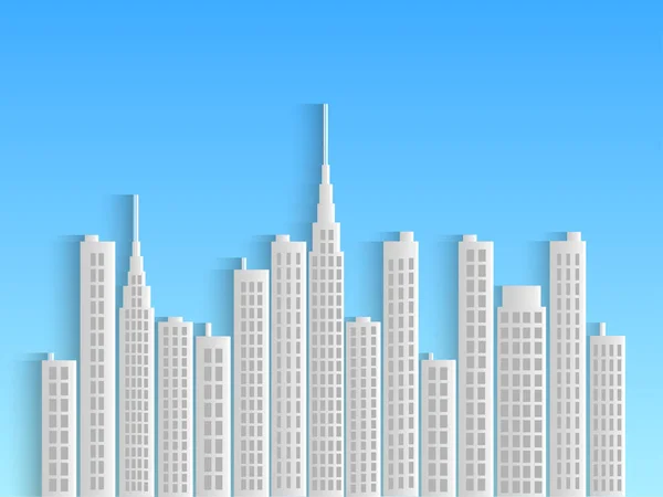 Illustration Einer Stadtsilhouette Auf Einem Bunten Blauen Himmelshintergrund — Stockvektor