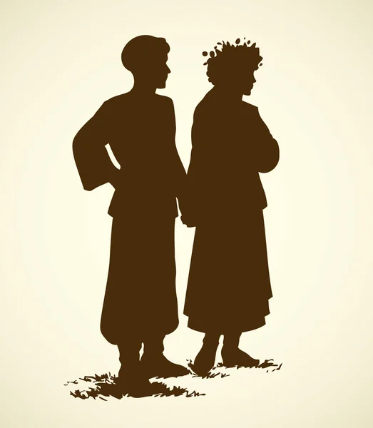 Jeune couple en robe nationale ukrainienne. Croquis vectoriel — Image vectorielle