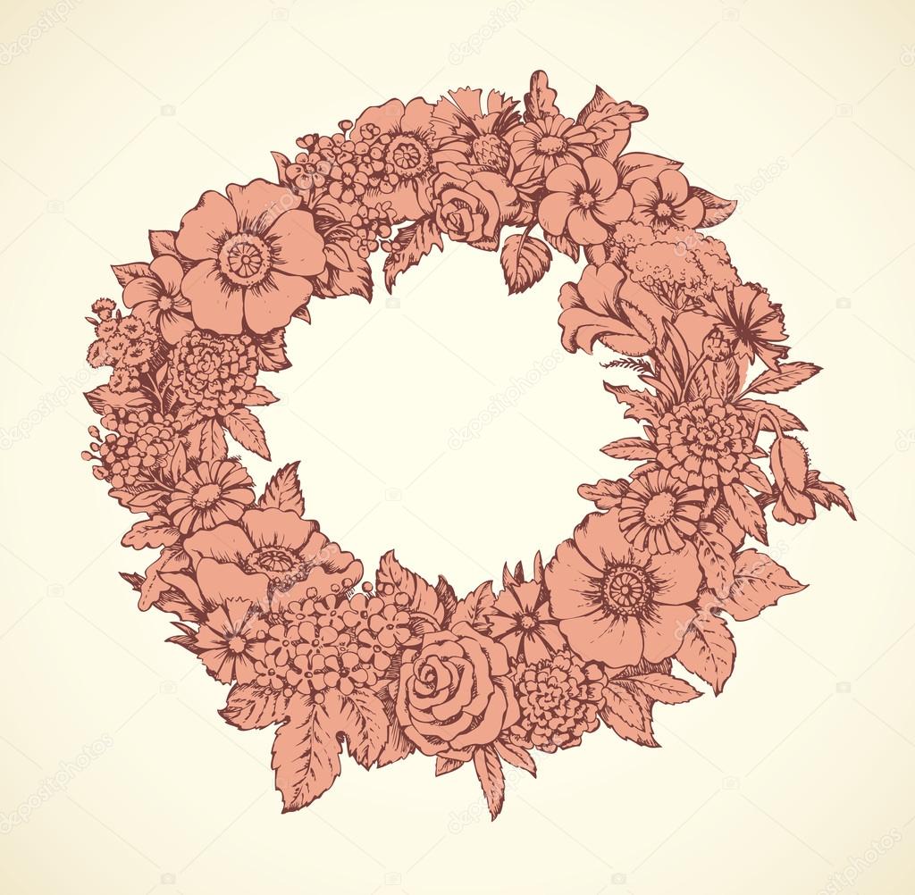 Vector monochrome illustration. Ukrainian Wreath