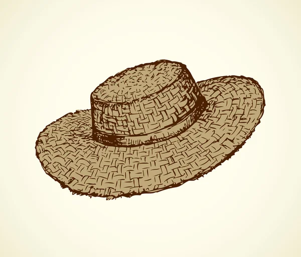 Vector monochrome line drawing of a straw hat — Stock Vector