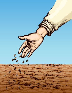 El sürülmüş alana tohum Ekim. Vektör çizim