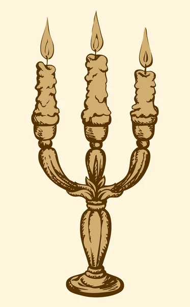 Tres velas en elegante candelero. Boceto vectorial — Archivo Imágenes Vectoriales