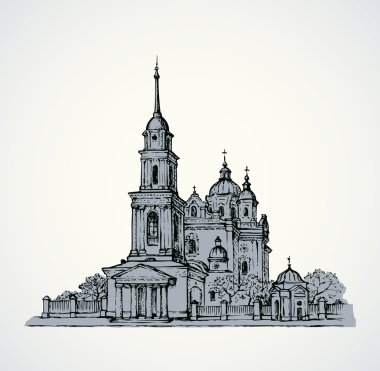 Dormition Katedrali, Poltava, Ukrayna. Vektör çizimi