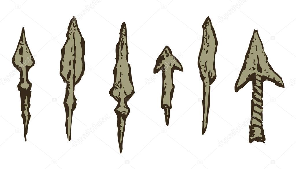 Arrowheads. Vector in engraving style