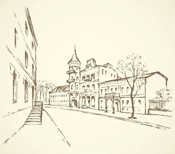 Calle del casco antiguo. Dibujo vectorial — Archivo Imágenes Vectoriales