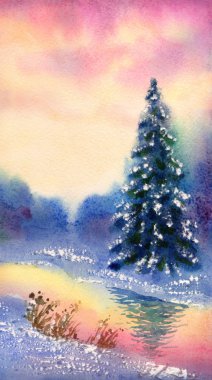 Suluboya manzara. Kış ormanda tahammül