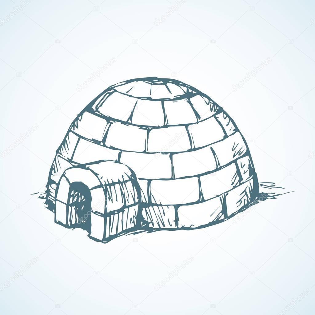 Nomad rural circle cubes brick corps cabin isolated on white backdrop. Freehand outline blue ink hand drawn picture sign sketchy in art retro scribble graphic style pen on paper and space for text