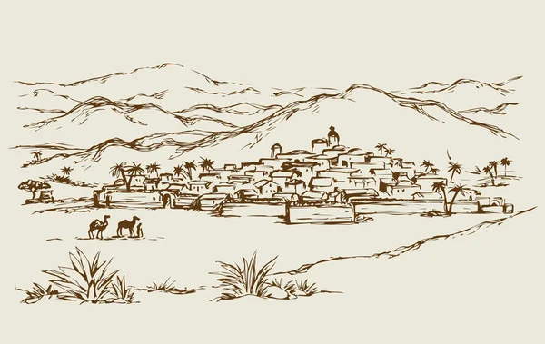 Città in un deserto. Disegno vettoriale — Vettoriale Stock