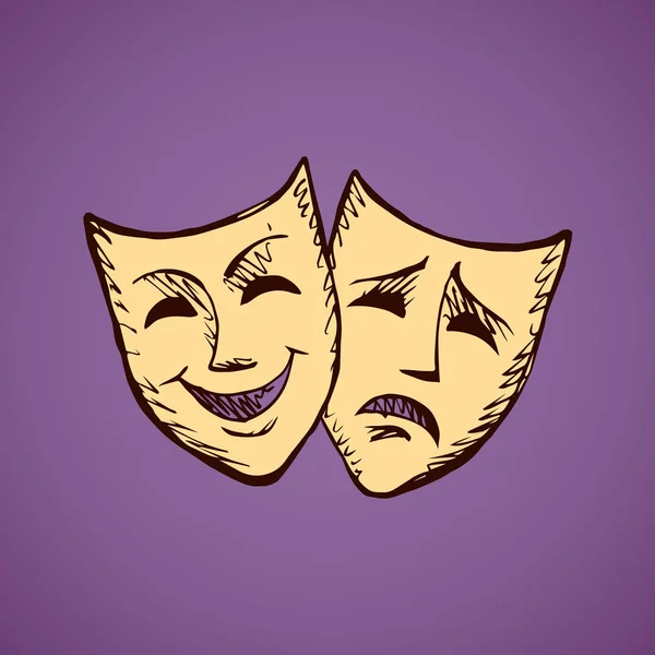Máscaras teatrales de comedia y tragedia. Ilustración vectorial — Vector de stock