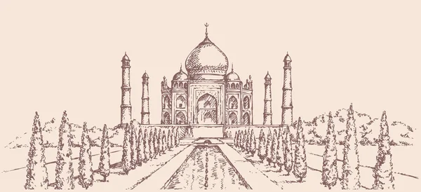 Taj Mahal i Indien. Vector skiss — Stock vektor