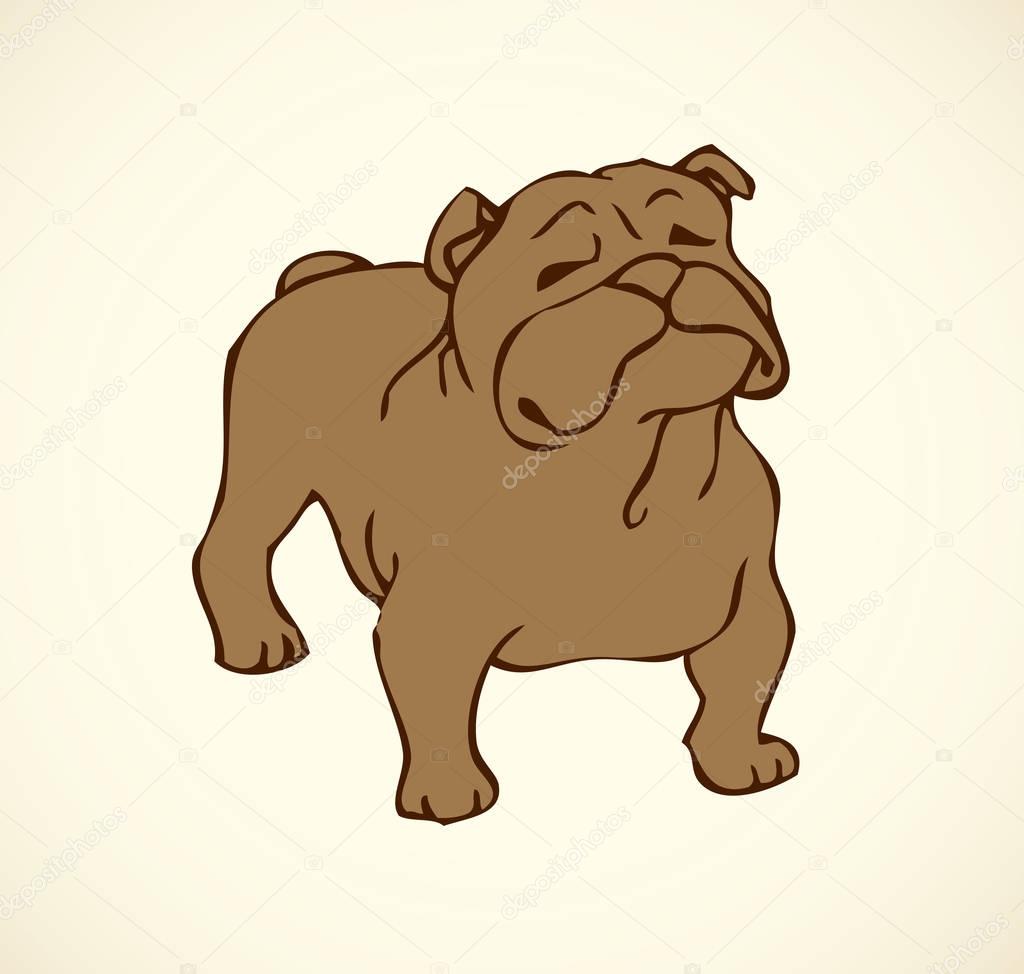 Shaggy big dog isolated on white background. Freehand outline ink hand drawn picture sign sketchy in art retro doodle style pen on paper. Closeup side view with space for text