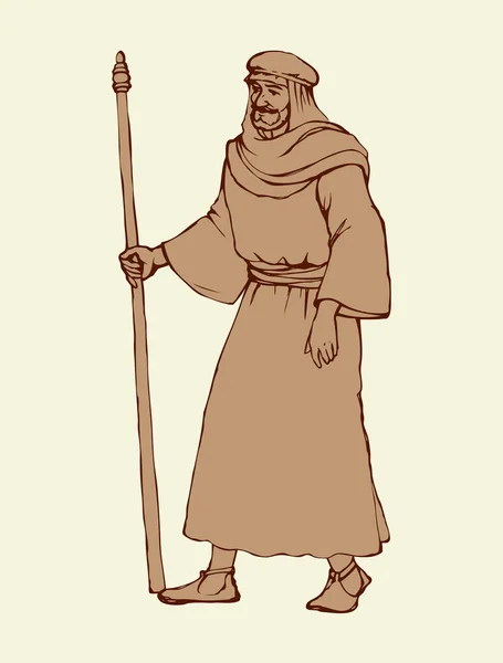 Άνθρωπος στην αρχαία βιβλική ρούχα με το ραβδί — Διανυσματικό Αρχείο