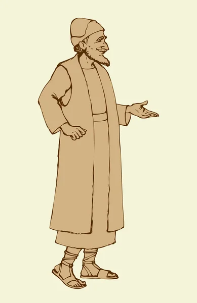 Vecchio ebreo in abito nazionale. Disegno vettoriale — Vettoriale Stock