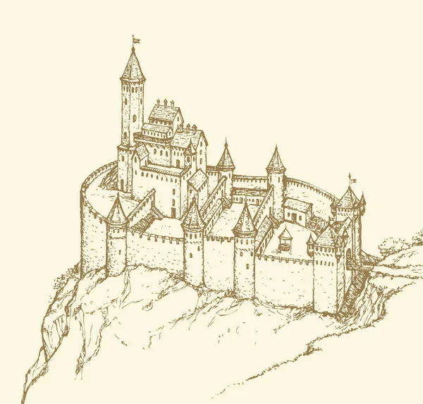 Estilo românico do castelo. Desenho vetorial — Vetor de Stock