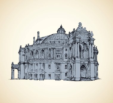 Odessa Tiyatrosu, Opera ve bale, Ukrayna. Vektör çizimi