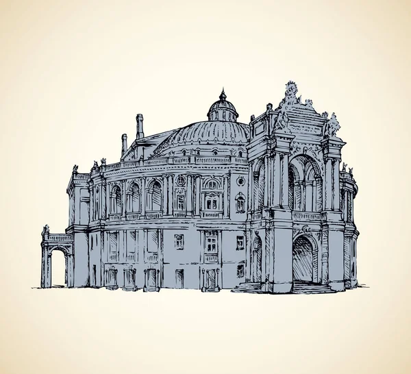 Théâtre Odessa d'opéra et de ballet, Ukraine. Croquis vectoriel — Image vectorielle