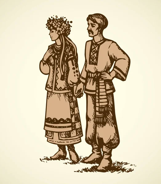 Young couple in Ukrainian national dress. Vector sketch — Stock Vector