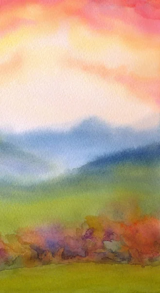 Watercolor landscape. Sunset over mountains — Stock Photo, Image