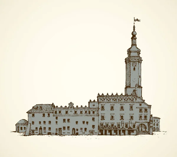 Oude Lviv stadhuis. Vector stadsgezicht — Stockvector