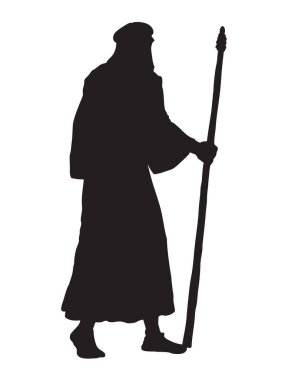 Man in ancient biblical clothes with stick clipart